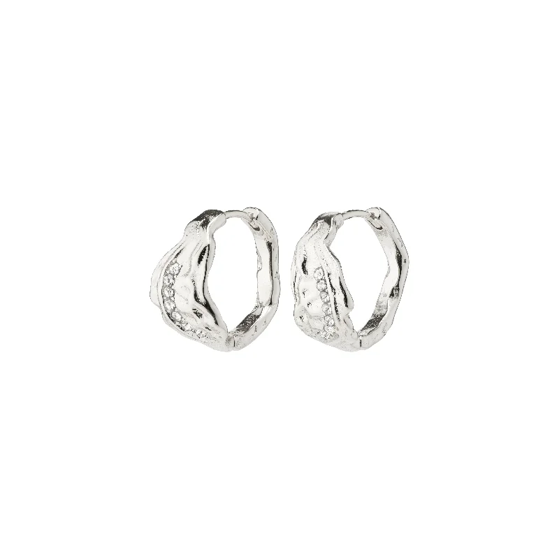 trendy earrings for women -PIA organic shape crystal hoop earrings silver-plated