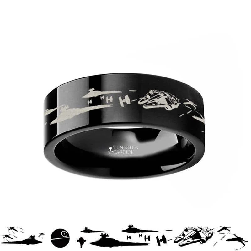 fashion necklaces for women -Star Wars A New Hope Death Star Space Battle Black Tungsten Ring Episode IV - 4mm - 12mm