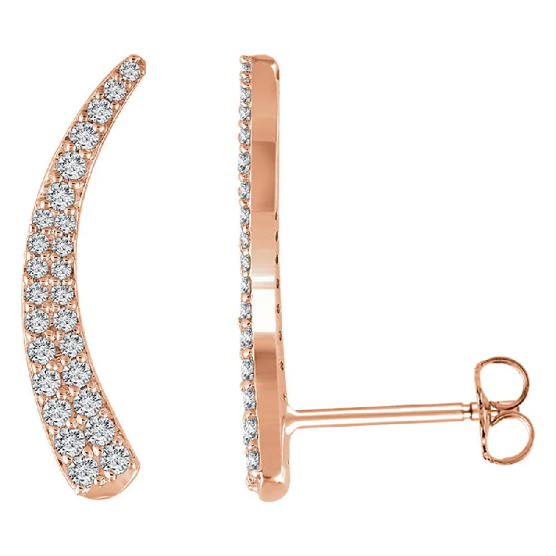 bold silver earrings for women -2 x 20mm 14k Rose Gold 3/8 CTW (H-I, I1) Diamond Tapered Ear Climbers