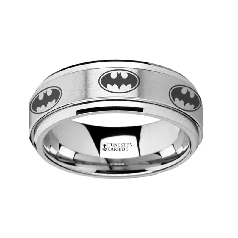 modern necklaces for women -Thorsten Batman Symbol Tungsten Carbide Spinner Wedding Band - 8mm