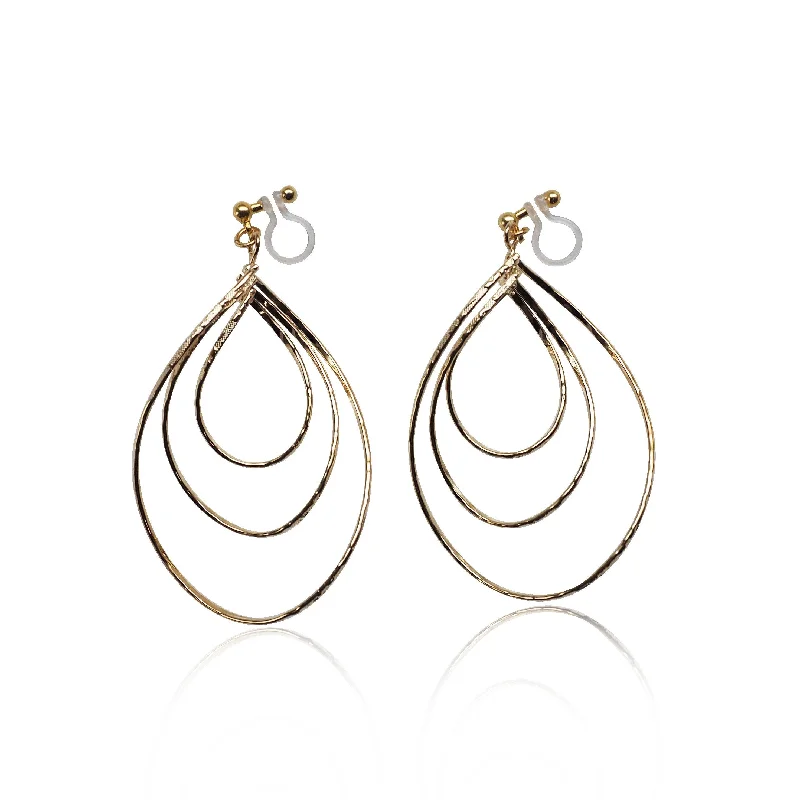 bridal earrings for women -Gold waved hoop invisible clip on earrings