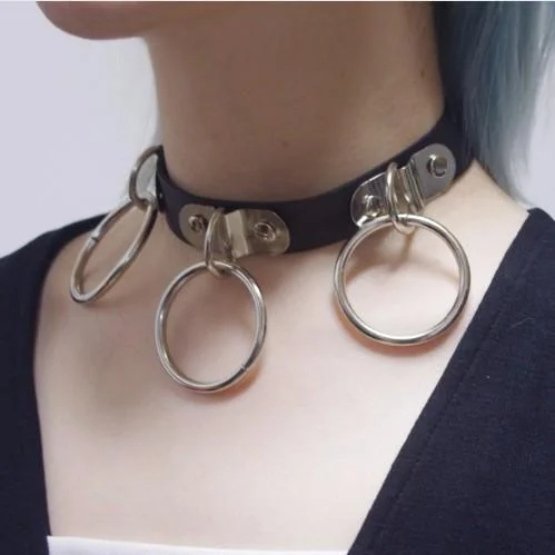 vintage wedding rings for women -Women's Punk Three O-Ring Choker