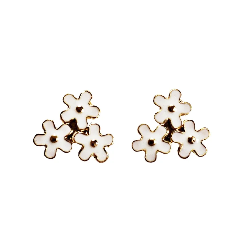 cute stud earrings for women -White Three Small Flowers Invisible Clip On Earrings