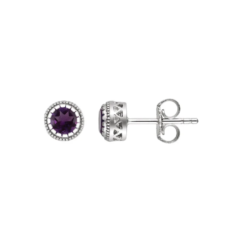 elegant earrings for women -Amethyst February Birthstone 8mm Stud Earrings in 14k White Gold