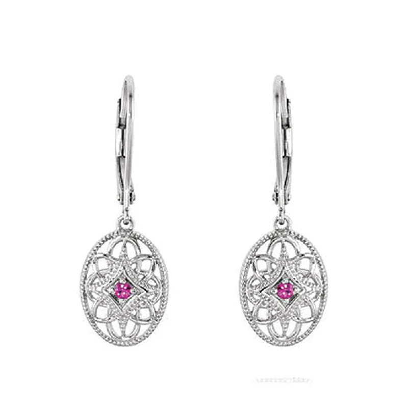 statement earrings for women -Vintage Style Ruby Oval Earrings in Sterling Silver