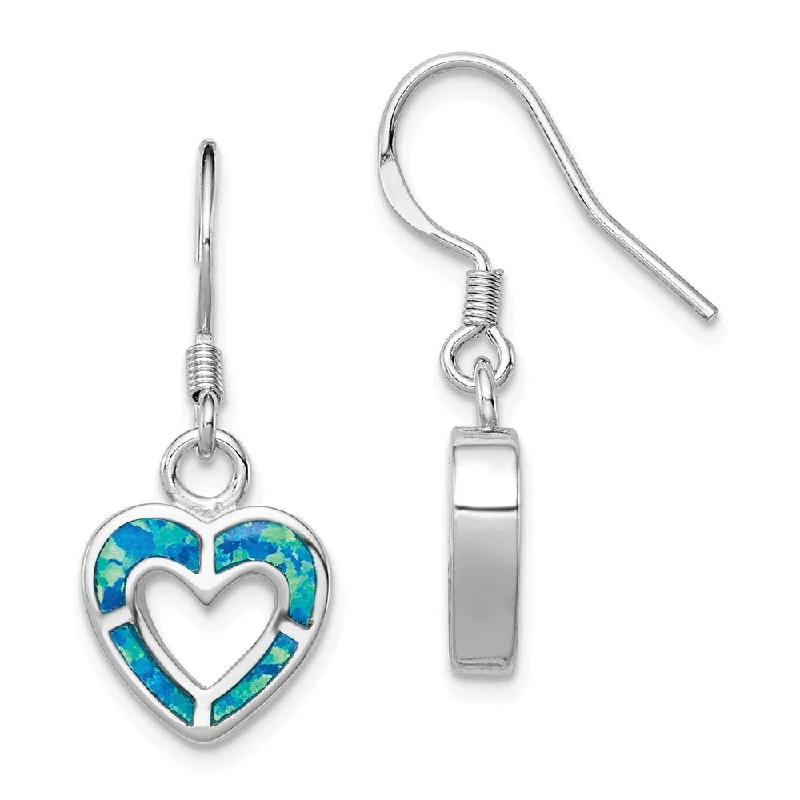 crystal drop earrings for women -10mm Blue Inlay Created Opal Heart Dangle Earrings in Sterling Silver