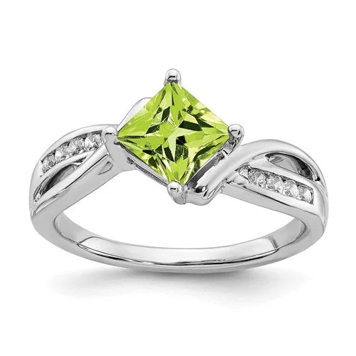 layered gold necklaces for women -14k White Gold Peridot Square and Diamond Ring