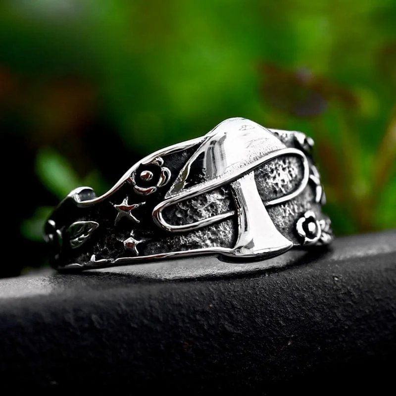 elegant wedding bands for women -Men's Punk Mushroom Star Ring