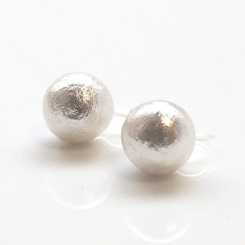 butterfly earrings for women -White cotton pearl invisible clip on stud earrings