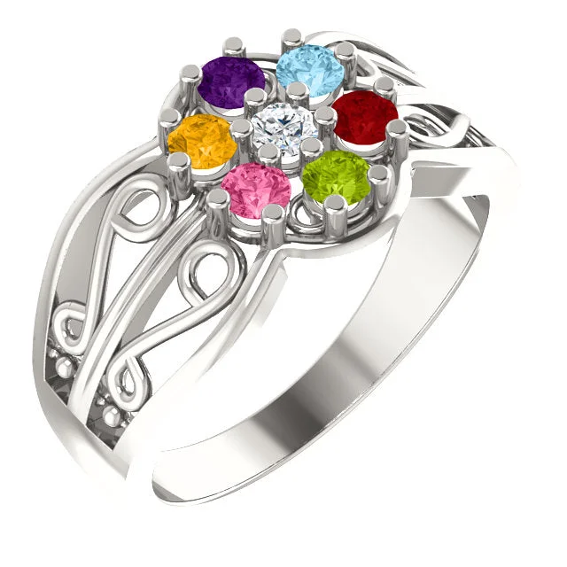 colorful necklaces for women -Filigree Mother's Family Birthstone Ring