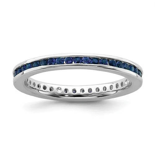 large pendant necklaces for women -Sterling Silver Stackable Expressions Channel Set Created Blue Sapphire Eternity Ring