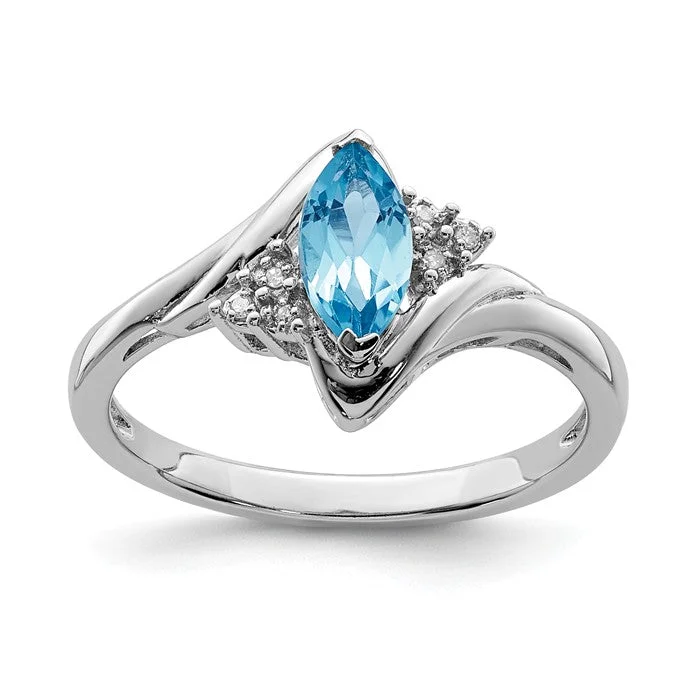 elegant necklaces for women -Sterling Silver Marquise Light Swiss Blue Topaz and Diamond Ring