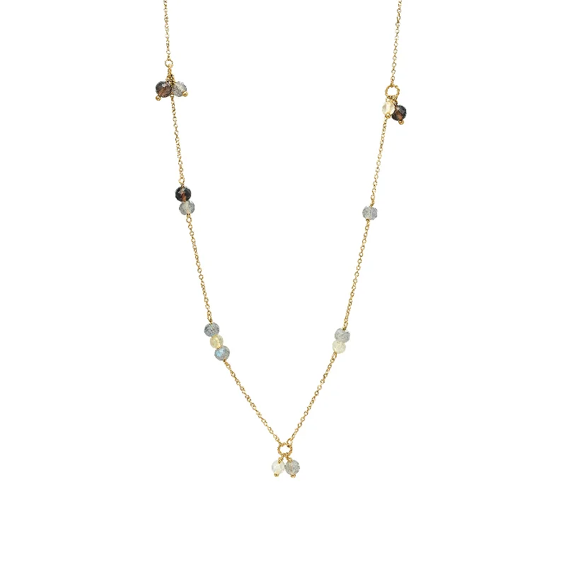 boho style necklaces for women -18K Gold Plated Necklace w. Labradorite & Quartz