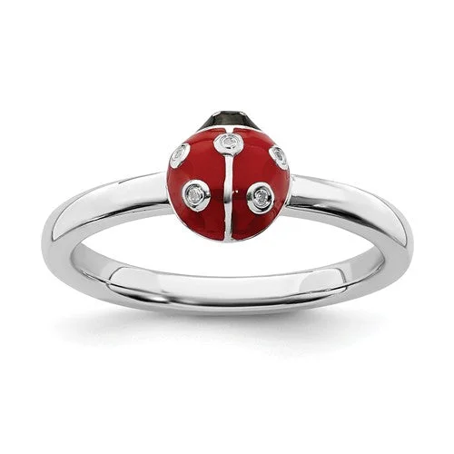 luxury diamond necklaces for women -Sterling Silver Stackable Expressions Red & Black LadyBug Diamond Ring