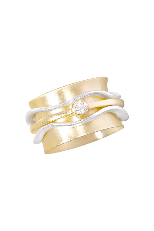 wedding sets for brides -Zoey Simmons - CZ Wave Band Spinner Ring