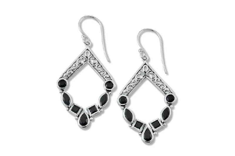 contemporary earrings for women -Riviera Filigree Earrings- Black Spinel