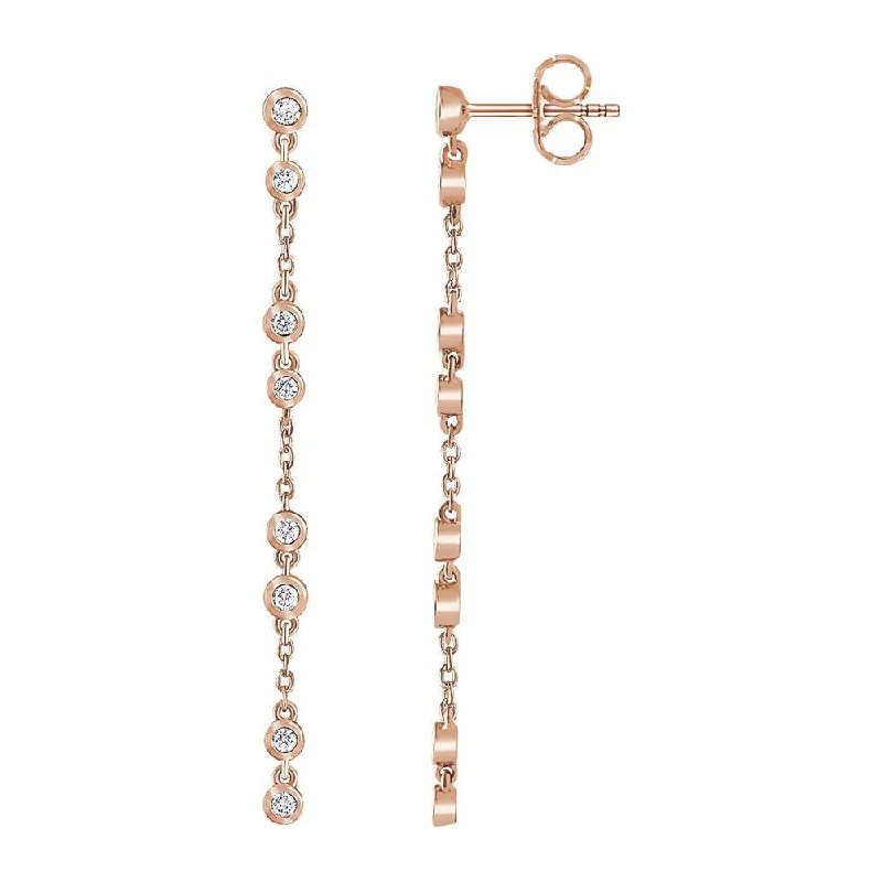 fashion earrings for women -14K Yellow, White or Rose Gold & Diamond Chain Dangle Earrings, 3x60mm