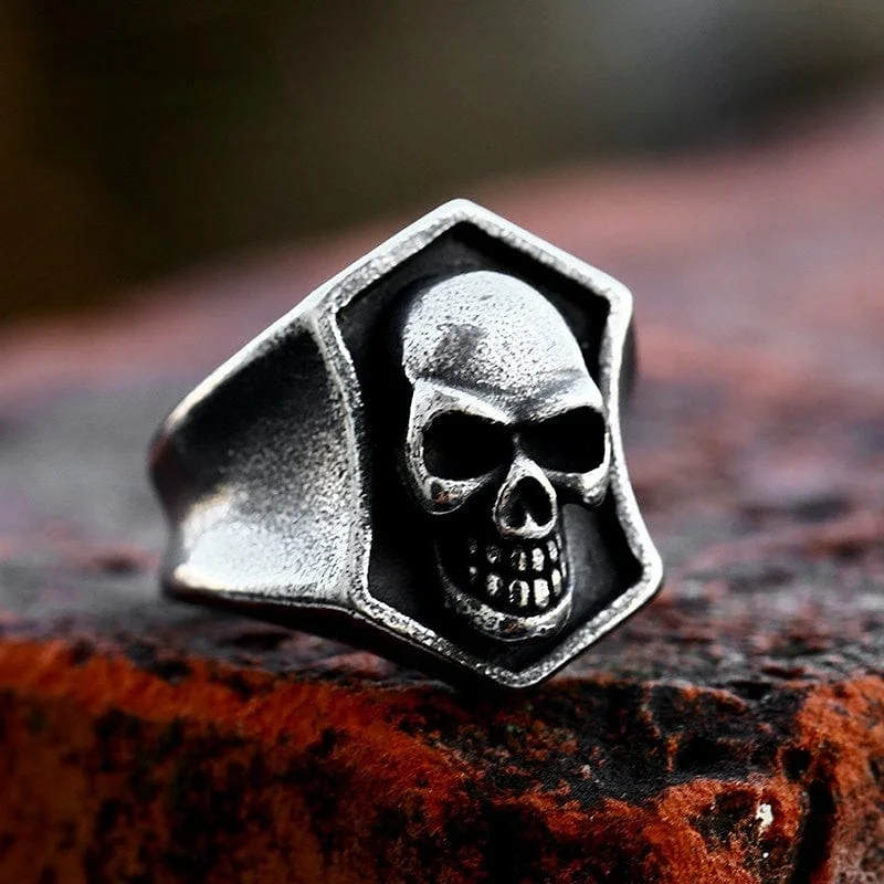 yellow gold rings for women -Men's Punk Skull Distressed Ring