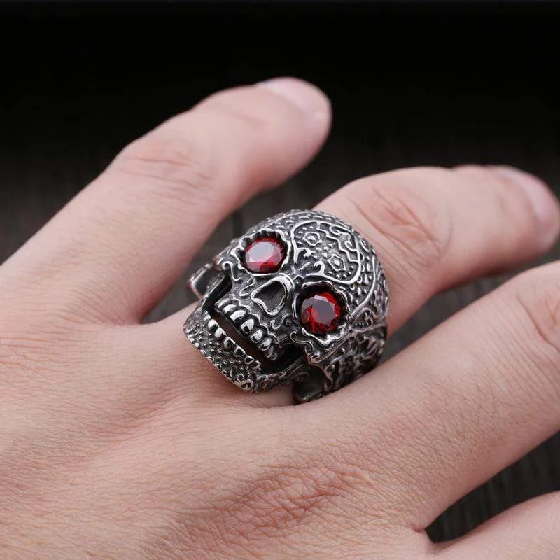 vintage wedding bands for women -Men's Punk Skulls With Bead Eyes Rings