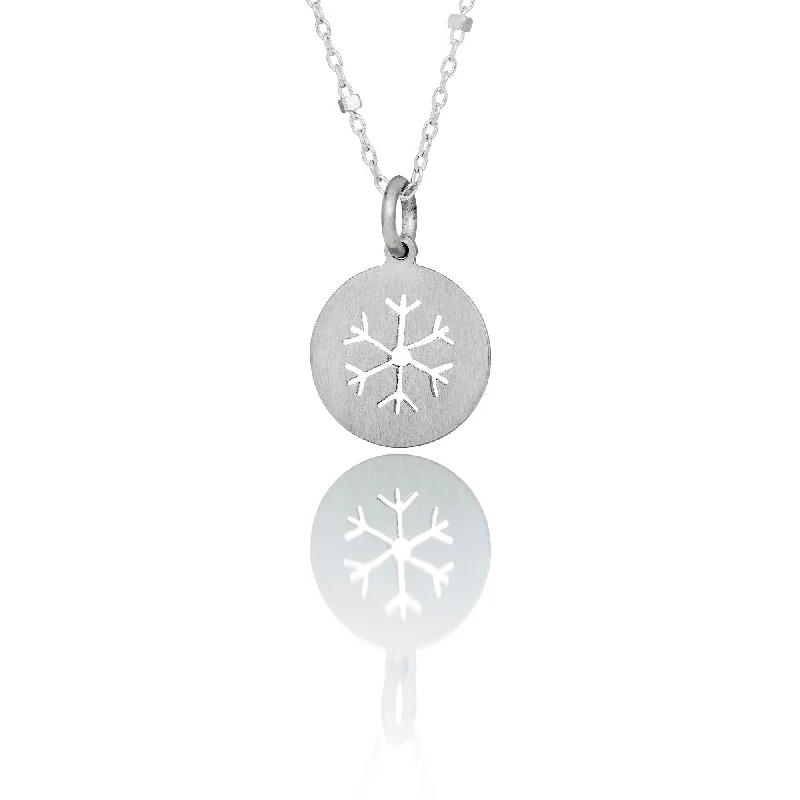 love necklace for women -Snowflake Round Silver Necklace