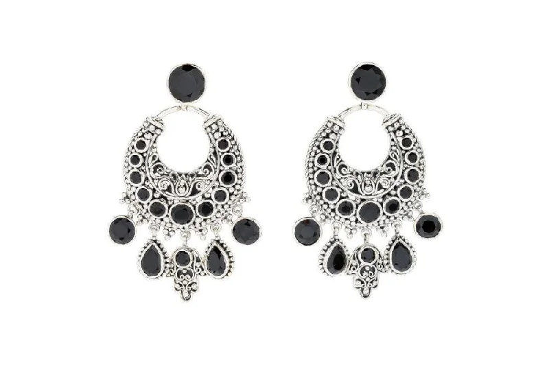 glamorous earrings for women -Bohemian Chandelier Earrings- Black Spinel