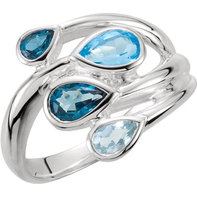 stunning necklaces for women -Sterling Silver Sky Blue, London Blue & Swiss Blue Topaz Bypass Ring