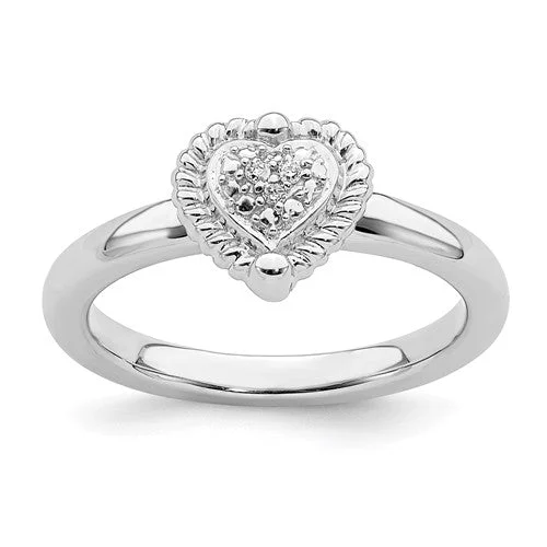 dazzling necklaces for women -Sterling Silver Stackable Expressions Heart Diamond Ring