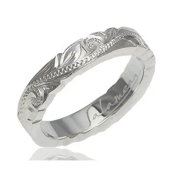 elegant charm necklaces for women -Sterling Silver Hawaiian Floral Scroll 4mm Alamea Hawaii Ring