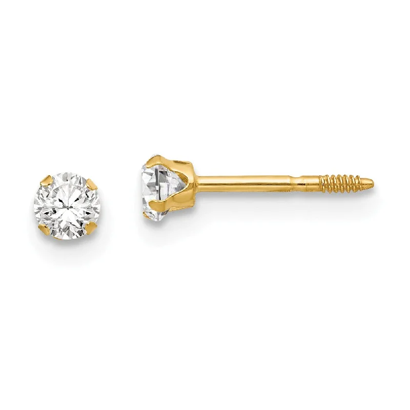 layered drop earrings for women -Kids 3mm Cubic Zirconia Solitaire Stud Earrings in 14k Yellow Gold