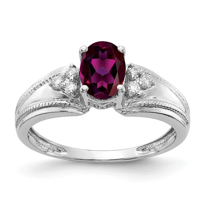 adjustable necklaces for women -14k White Gold 7x5mm Oval Rhodolite Garnet and Diamond Ring