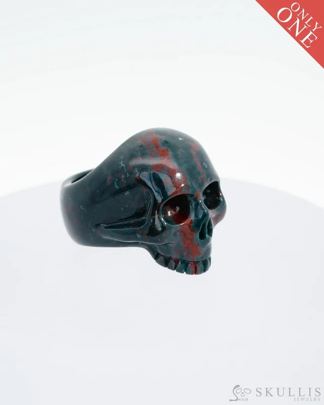 halo rings for women -Gem Skull Ring of Bloodstone Carved Skull, US size 7 - 9500129