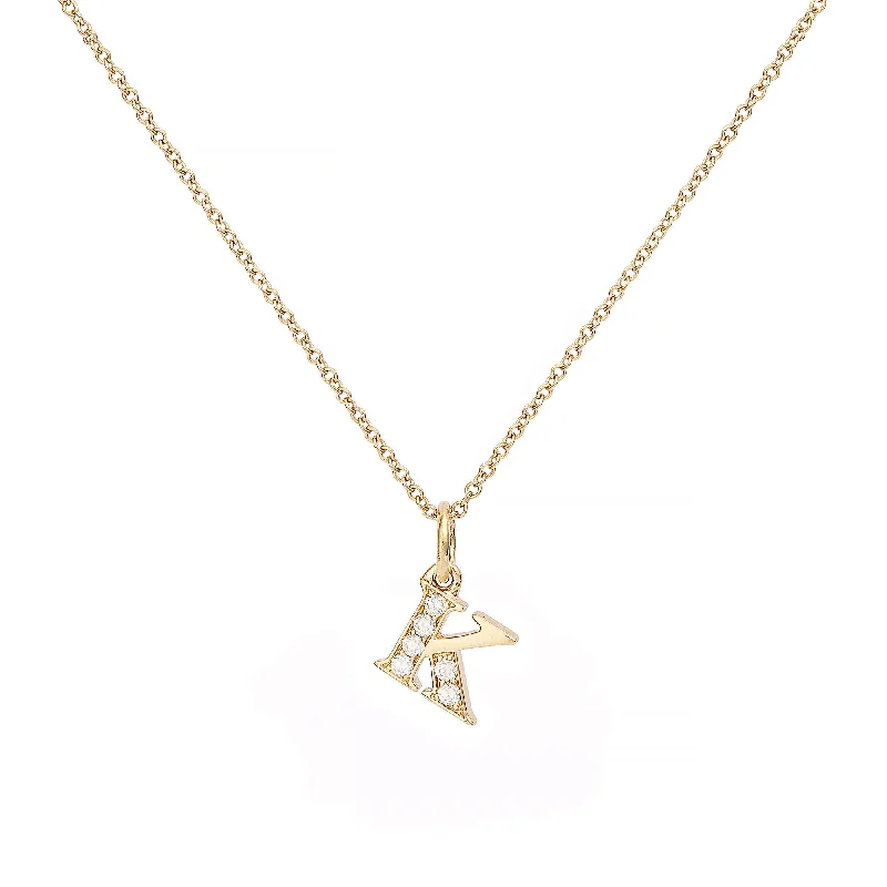 elegant necklaces for women -Love Letter K 18K Gold Necklace w. Diamonds