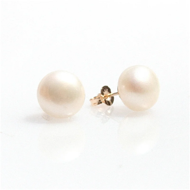 elegant earrings for women -White 9ct Gold Pearl Studs 10mm