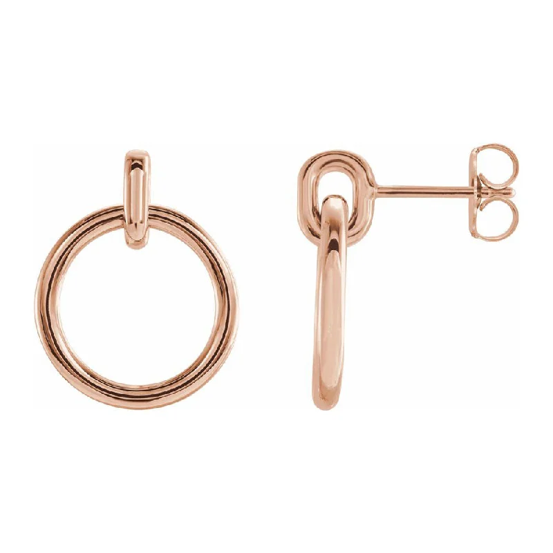 fashion earrings for women -14K Yellow, White or Rose Gold Circle Dangle Post Earrings, 14 x 18mm