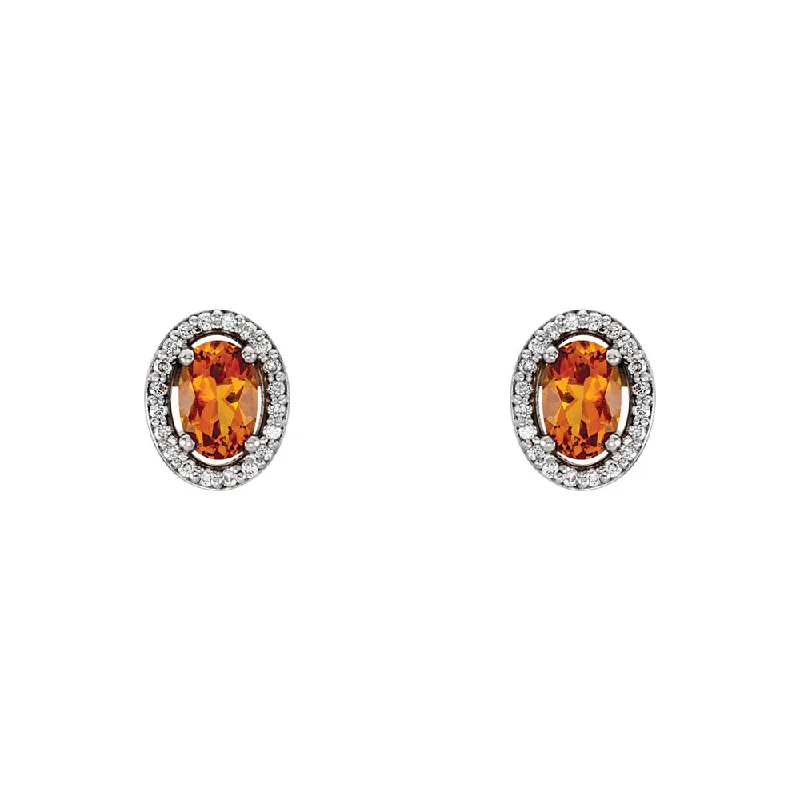 custom crystal earrings for women -Oval Citrine & Diamond Halo Earrings in 14k White Gold