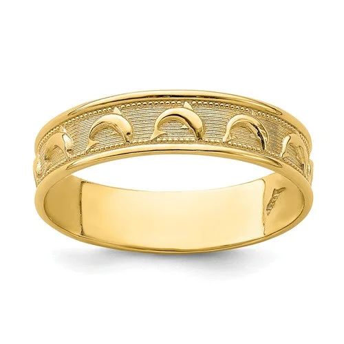 handmade necklaces for women -14K Yellow Gold Dolphin Engraved Polished and Textured Thumb Ring