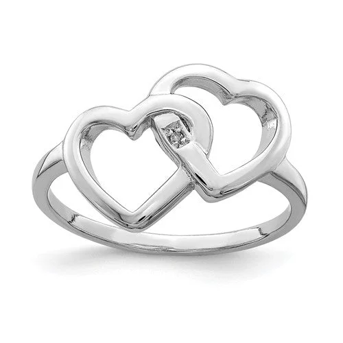 unique chain necklaces for women -Sterling Silver Intertwined Heart Genuine Diamond Center Ring