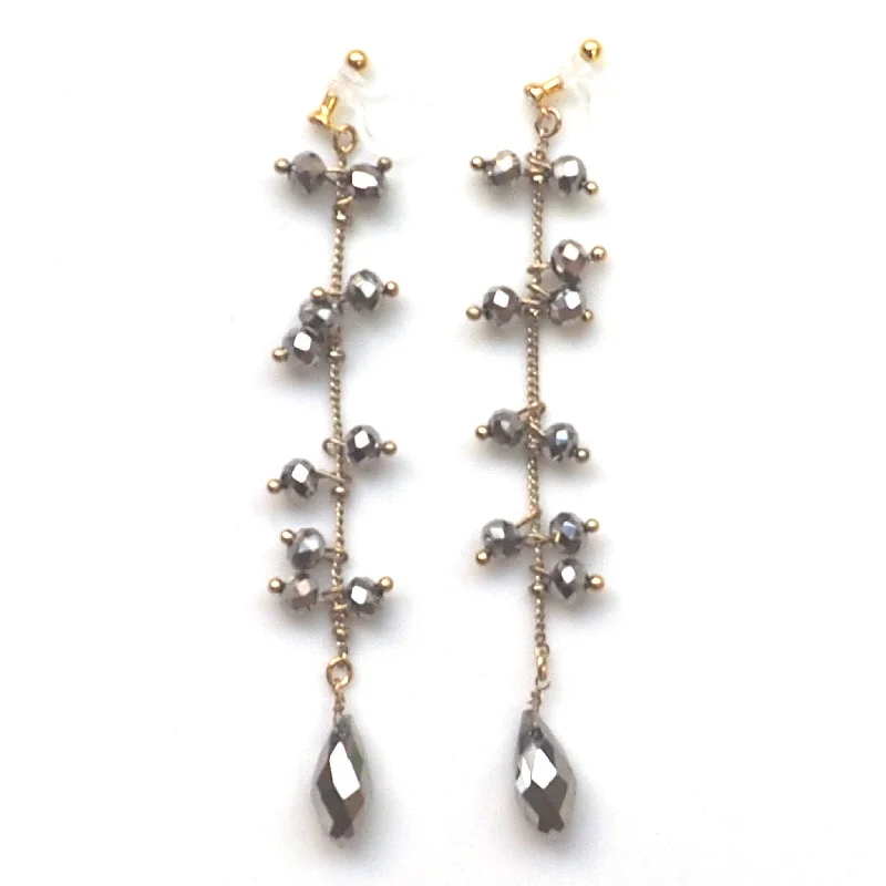 glamorous earrings for women -Dangle metallic brown beads invisible clip on earrings