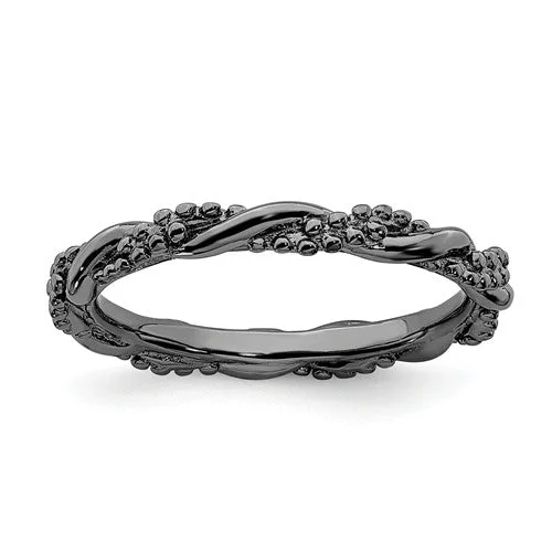 unique chain necklaces for women -Sterling Silver Stackable Expressions Black Plated Twist Ring