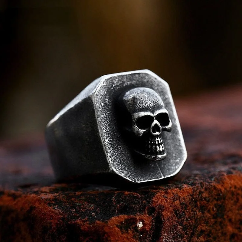 personalized rings for women -Men's Punk Distressed Skull Ring