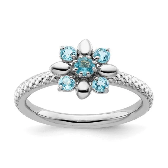 colorful necklaces for women -Sterling Silver Stackable Expressions Blue Topaz Flower Ring