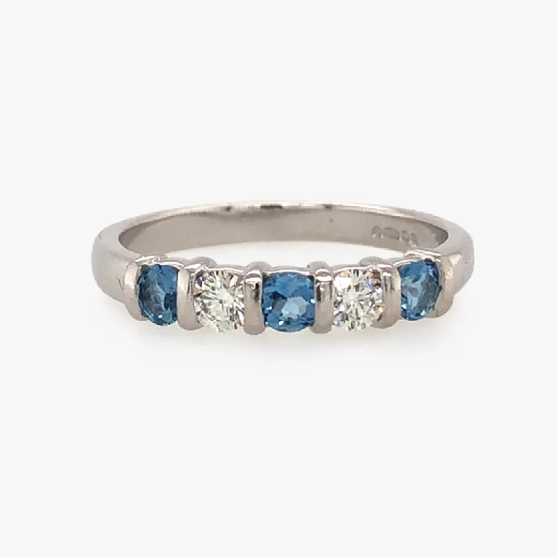 cushion-cut rings for women -Aquamarine & Diamond Half Eternity Ring