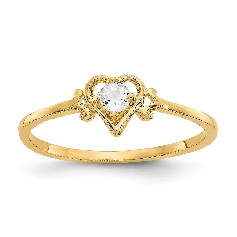 vintage gold necklaces for women -14K Yellow Gold Genuine White Topaz April Birthstone Heart Ring