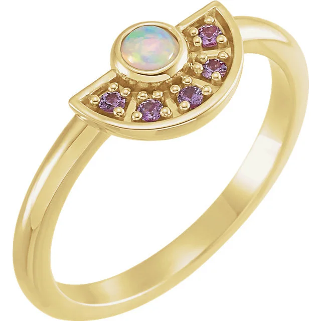 handmade necklaces for women -14K Gold Ethiopian Opal & Pink Sapphire Fan Ring