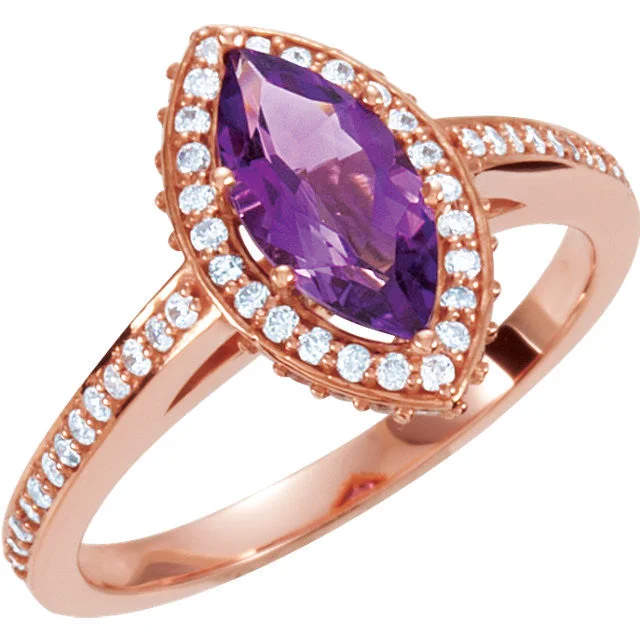 heart-shaped necklaces for women -14K Rose Gold Marquise Amethyst & 1/3 CTW Diamond Ring