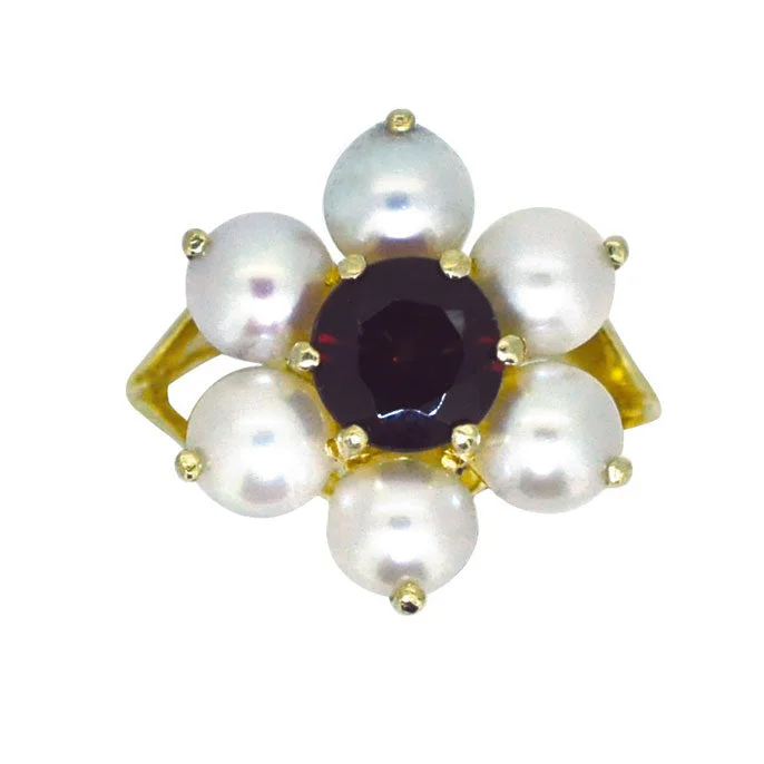 timeless engagement rings -Garnet & Pearl Cluster Ring