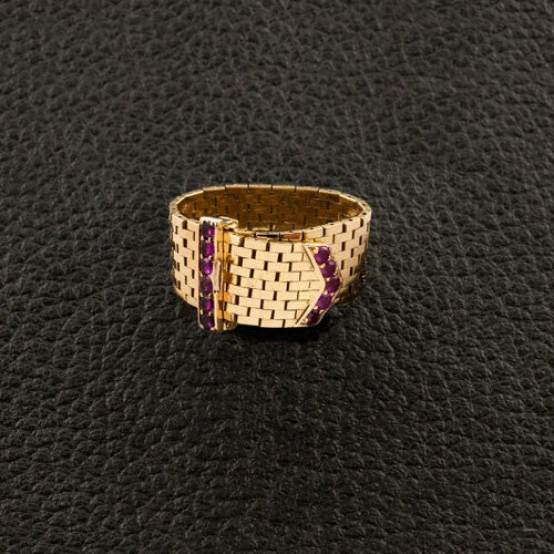 contemporary wedding rings for women -Ruby & Gold Buckle Estate Ring