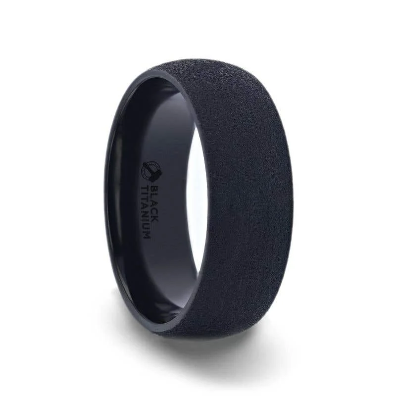 dainty necklaces for women -Thorsten CIMMERIAN Domed Black Titanium Men's Wedding Band With Sand Blasted Finish - 8mm