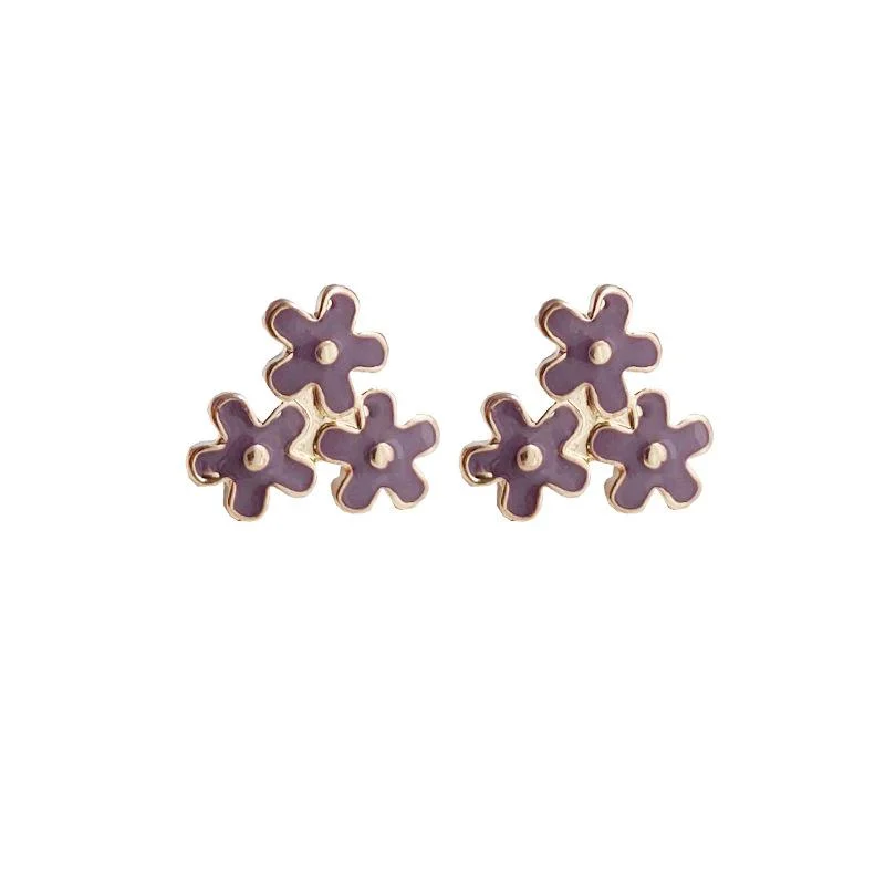 layered drop earrings for women -Light Purple Three Small Flowers Invisible Clip On Earrings