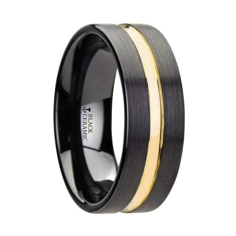 silver necklaces for women -Thorsten VIVALDI Black Ceramic Wedding Band With Yellow Gold Groove - 4mm 6mm or 8mm